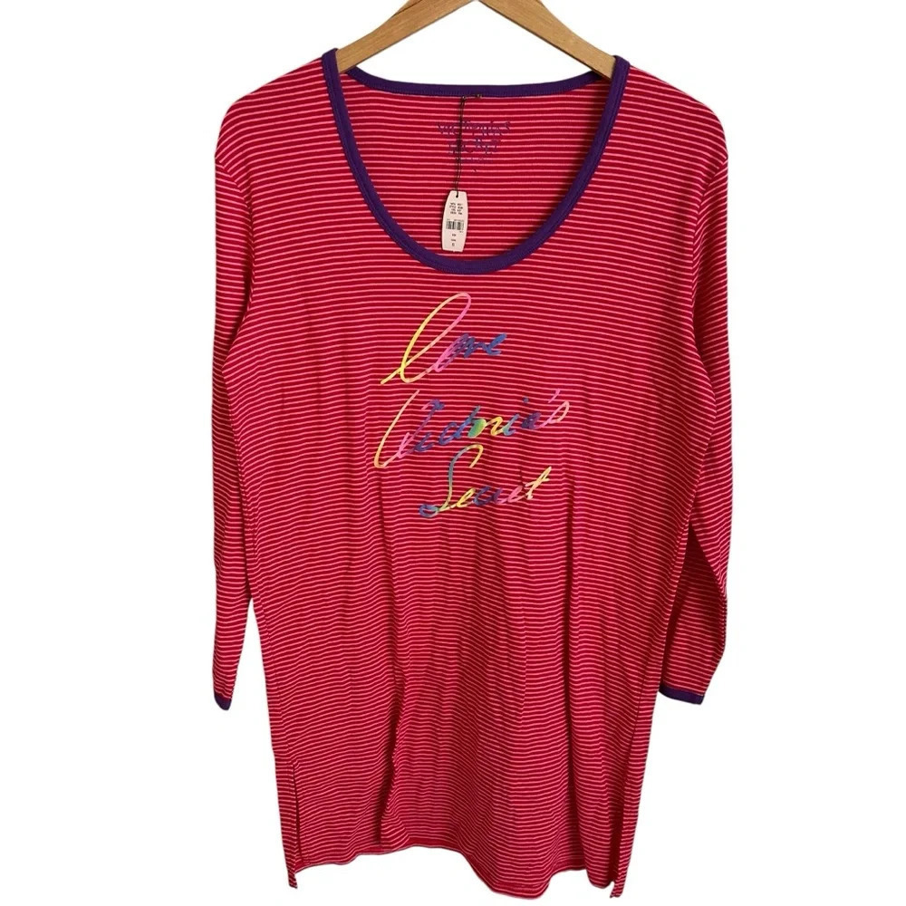 NWT Victorias Secret Small Red Stripe Love Graphic T Shirt Pajamas Nightgown New